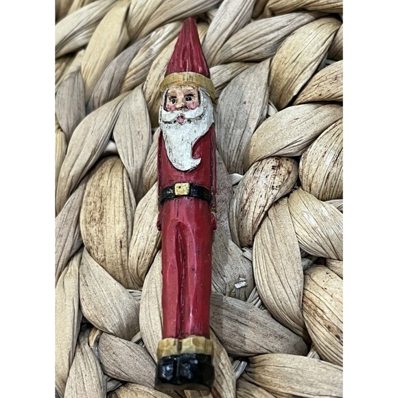 Vintage Artisan Crafted Santa Brooch Pin Christmas Hand Painted & Carved Wooden - Picture 2 of 6